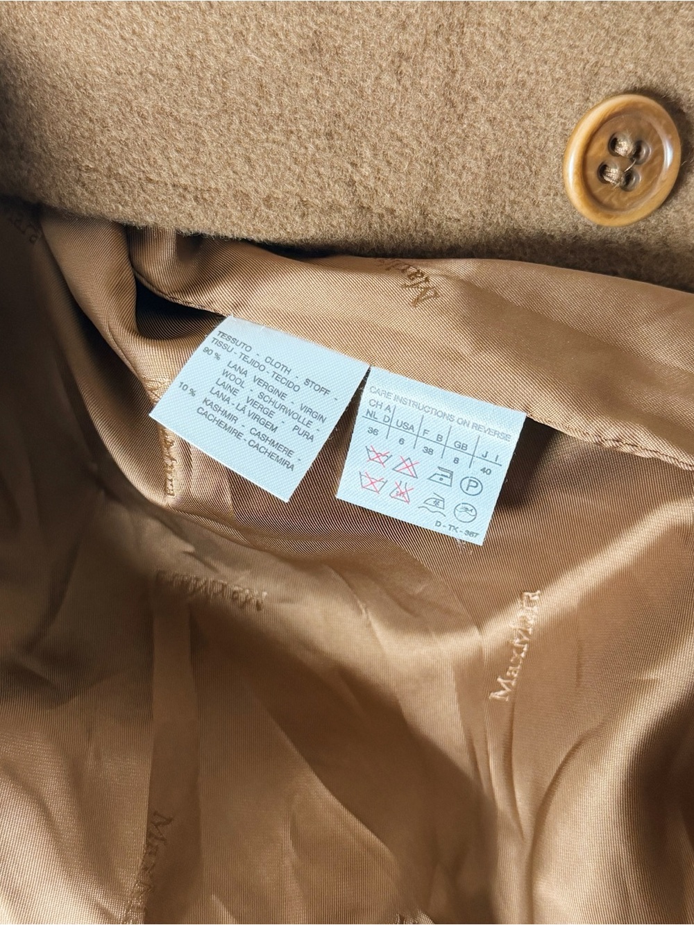 Max Mara Vintage 90s Camel Wool Cashmere Short Coat - White Tag Made in Italy - Picture 8 of 11